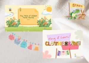 Tiny tales of wisdom moral stories & My Clothesline - Set 2 Value Bundle - Learn About Animals & Play Pretend Shopping!