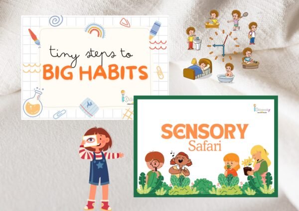 Tiny steps to big habits & Sensory Safari - Set of 2 - Value Bundle – Engaging Moral Stories & Clothesline Matching!